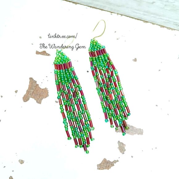 Boho Chic Beaded Fringe Cascade Shoulder Duster Dangle Earrings, 3.5" - Picture 4 of 7
